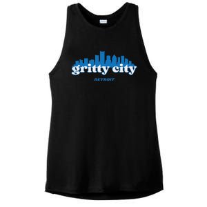 Gritty City Detroit Michigan Blue And White Ladies PosiCharge Tri-Blend Wicking Tank