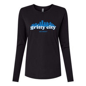 Gritty City Detroit Michigan Blue And White Womens Cotton Relaxed Long Sleeve T-Shirt