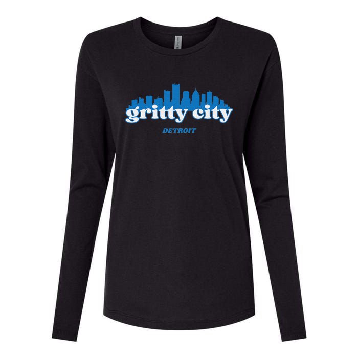 Gritty City Detroit Michigan Blue And White Womens Cotton Relaxed Long Sleeve T-Shirt