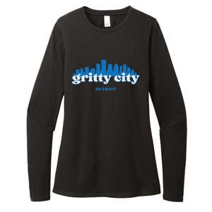 Gritty City Detroit Michigan Blue And White Womens CVC Long Sleeve Shirt