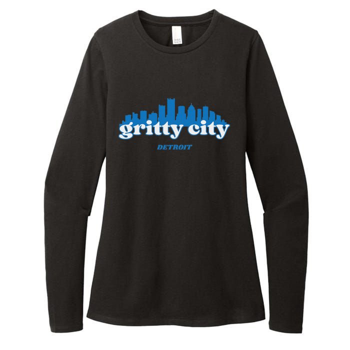 Gritty City Detroit Michigan Blue And White Womens CVC Long Sleeve Shirt