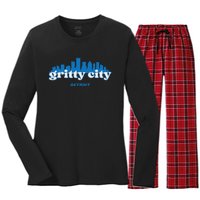 Gritty City Detroit Michigan Blue And White Women's Long Sleeve Flannel Pajama Set 