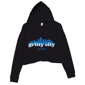 Gritty City Detroit Michigan Blue And White Crop Fleece Hoodie