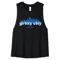 Gritty City Detroit Michigan Blue And White Women's Racerback Cropped Tank