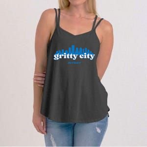 Gritty City Detroit Michigan Blue And White Women's Strappy Tank