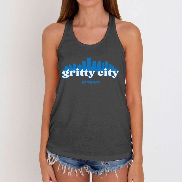 Gritty City Detroit Michigan Blue And White Women's Knotted Racerback Tank