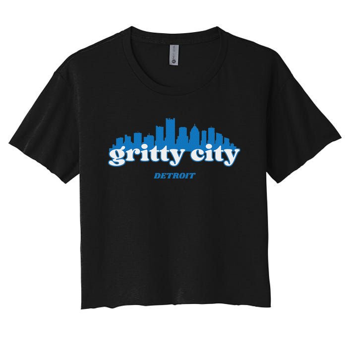 Gritty City Detroit Michigan Blue And White Women's Crop Top Tee