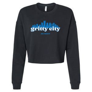 Gritty City Detroit Michigan Blue And White Cropped Pullover Crew