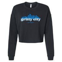 Gritty City Detroit Michigan Blue And White Cropped Pullover Crew