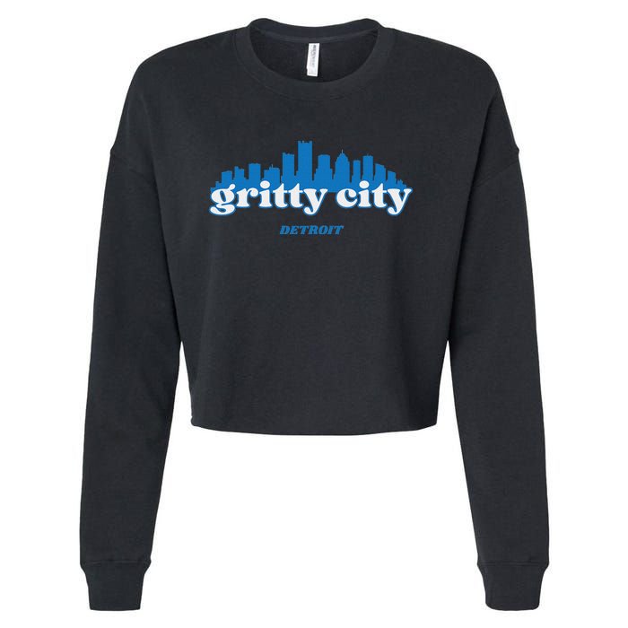 Gritty City Detroit Michigan Blue And White Cropped Pullover Crew