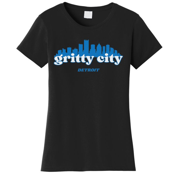 Gritty City Detroit Michigan Blue And White Women's T-Shirt