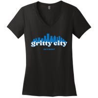 Gritty City Detroit Michigan Blue And White Women's V-Neck T-Shirt