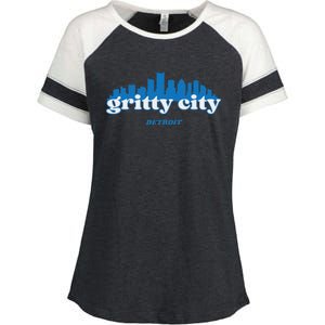 Gritty City Detroit Michigan Blue And White Enza Ladies Jersey Colorblock Tee