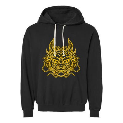 Golden Chinese Dragon Head China Cultural Garment-Dyed Fleece Hoodie