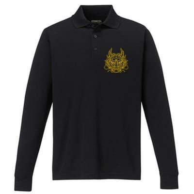 Golden Chinese Dragon Head China Cultural Performance Long Sleeve Polo