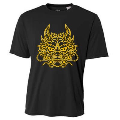 Golden Chinese Dragon Head China Cultural Cooling Performance Crew T-Shirt