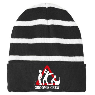 Grooms Crew Drunk Bachelor Party Striped Beanie with Solid Band