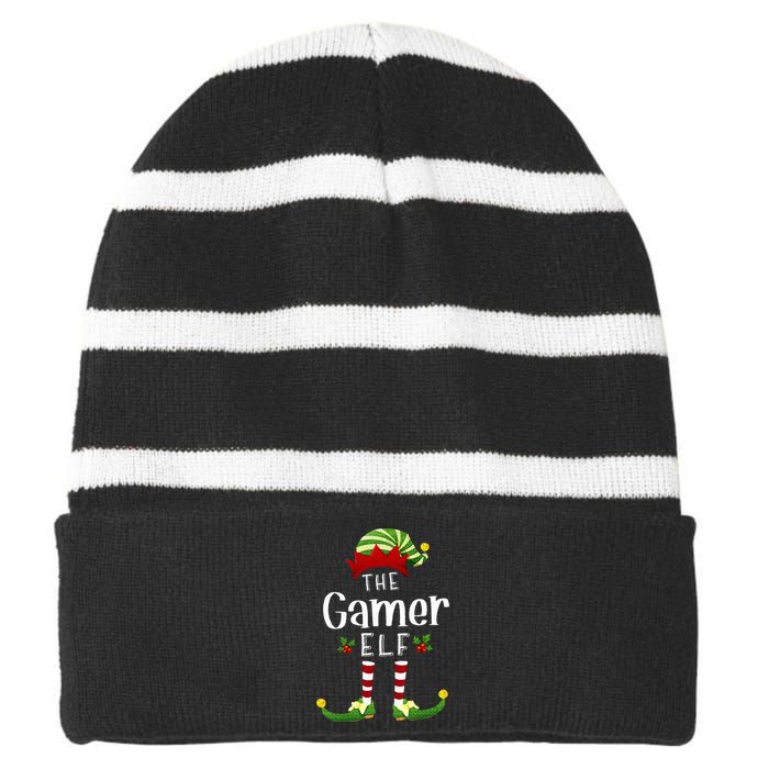 Gamer Christmas Elf Matching Pajama XMas Party Striped Beanie with Solid Band