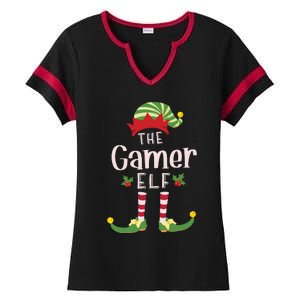 Gamer Christmas Elf Matching Pajama Xmas Party Ladies Halftime Notch Neck Tee