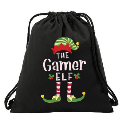 Gamer Christmas Elf Matching Pajama Xmas Party Drawstring Bag