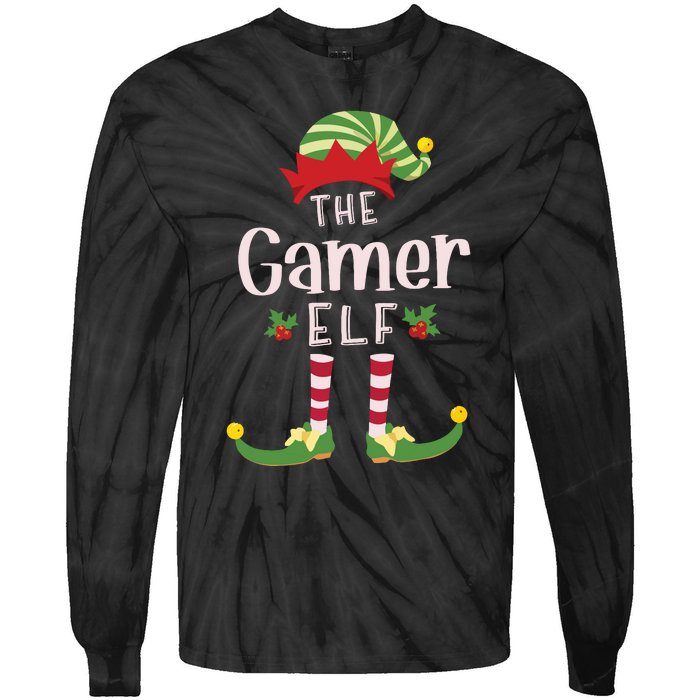 Gamer Christmas Elf Matching Pajama Xmas Party Tie-Dye Long Sleeve Shirt