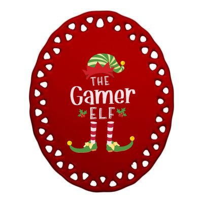 Gamer Christmas Elf Matching Pajama Xmas Party Ceramic Oval Ornament