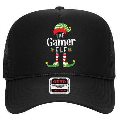 Gamer Christmas Elf Matching Pajama Xmas Party High Crown Mesh Back Trucker Hat