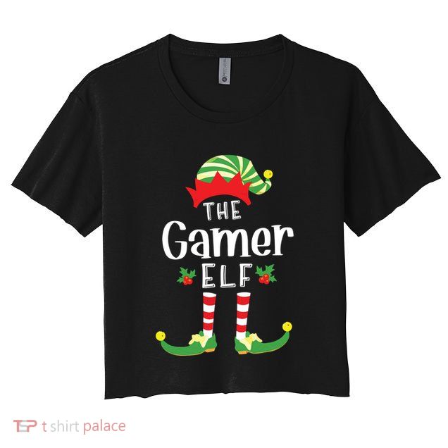 Gamer Christmas Elf Matching Pajama Xmas Party Crop Top
