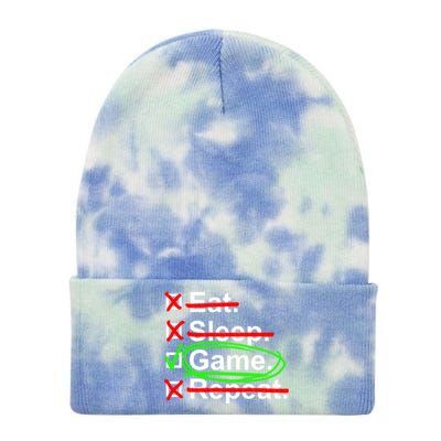 Gamer Cringe Eat Sleep Game Repeat Gift Tie Dye 12in Knit Beanie