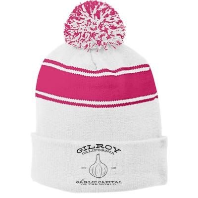 Gilroy California Est 1870 Garlic Lovers Stripe Pom Pom Beanie