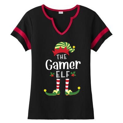 Gamer Christmas Elf Matching Pajama Xmas Party Ladies Halftime Notch Neck Tee