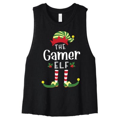 Gamer Christmas Elf Matching Pajama Xmas Party Women's Racerback Cropped Tank