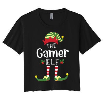 Gamer Christmas Elf Matching Pajama Xmas Party Women's Crop Top Tee