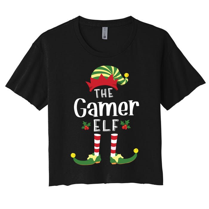 Gamer Christmas Elf Matching Pajama Xmas Party Women's Crop Top Tee