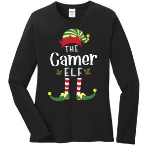 Gamer Christmas Elf Matching Pajama Xmas Party Ladies Long Sleeve Shirt