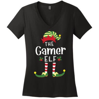 Gamer Christmas Elf Matching Pajama Xmas Party Women's V-Neck T-Shirt