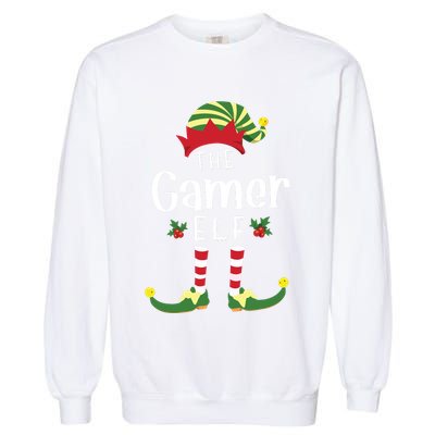 Gamer Christmas Elf Matching Pajama Xmas Party Garment-Dyed Sweatshirt