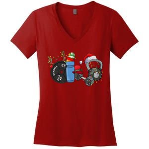 Gym Christmas Fitness Christmas Workout Women's V-Neck T-Shirt