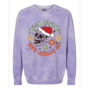 Groovy Christmas Funny Skeleton Dead Inside But Jolly Af Gift Colorblast Crewneck Sweatshirt