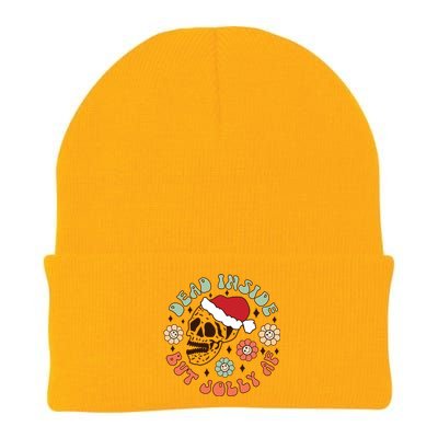 Groovy Christmas Funny Skeleton Dead Inside But Jolly Af Gift Knit Cap Winter Beanie