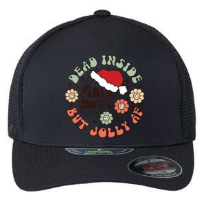 Groovy Christmas Funny Skeleton Dead Inside But Jolly Af Gift Flexfit Unipanel Trucker Cap