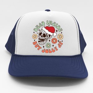 Groovy Christmas Funny Skeleton Dead Inside But Jolly Af Gift Trucker Hat