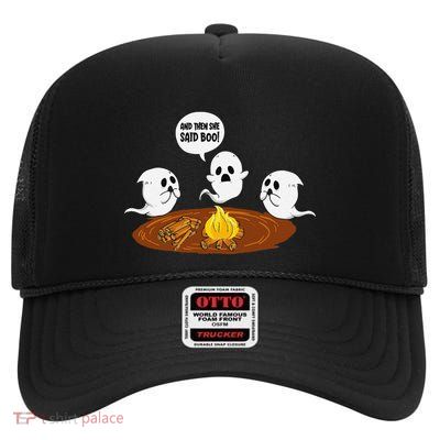 Ghost Campfire Funny Halloween High Crown Mesh Back Trucker Hat