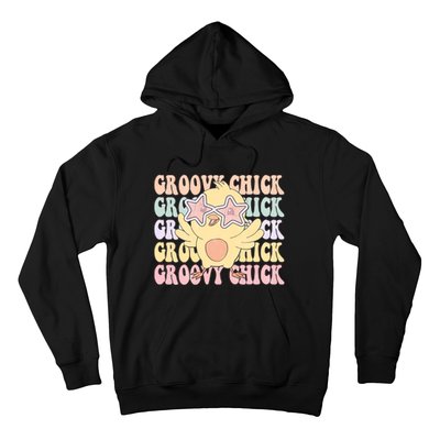 Groovy Chick Funny Retro Cute Chicken With Star Glasses Farming Farmer Hoodie