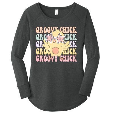 Groovy Chick Funny Retro Cute Chicken With Star Glasses Farming Farmer Women's Perfect Tri Tunic Long Sleeve Shirt