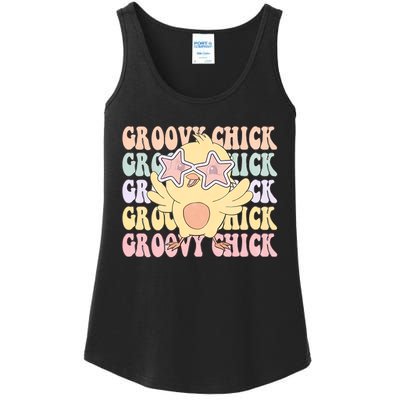 Groovy Chick Funny Retro Cute Chicken With Star Glasses Farming Farmer Ladies Essential Tank