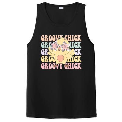 Groovy Chick Funny Retro Cute Chicken With Star Glasses Farming Farmer PosiCharge Competitor Tank