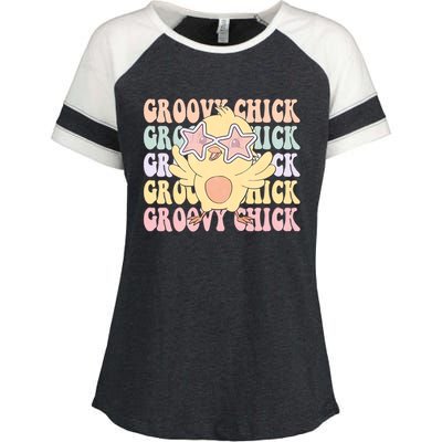 Groovy Chick Funny Retro Cute Chicken With Star Glasses Farming Farmer Enza Ladies Jersey Colorblock Tee