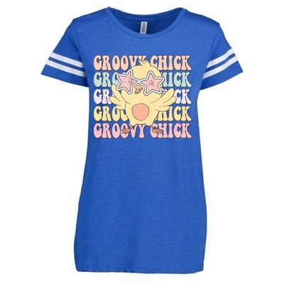 Groovy Chick Funny Retro Cute Chicken With Star Glasses Farming Farmer Enza Ladies Jersey Football T-Shirt