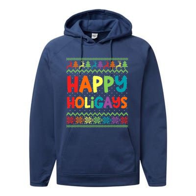 Gay Christmas Funny Lgbt Happy Holigays Ugly Rainbow Party Great Gift Performance Fleece Hoodie